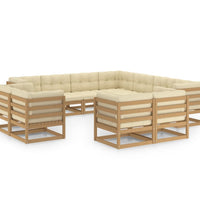 11-tlg. Garten-Lounge-Set mit Kissen Honigbraun Massivholz