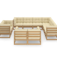 11-tlg. Garten-Lounge-Set mit Kissen Honigbraun Massivholz