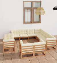 11-tlg. Garten-Lounge-Set mit Kissen Honigbraun Massivholz