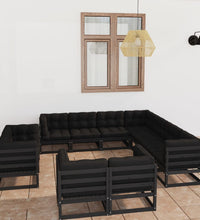 11-tlg. Garten-Lounge-Set mit Kissen Schwarz Kiefer Massivholz