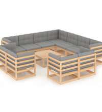 12-tlg. Garten-Lounge-Set mit Kissen Massivholz Kiefer