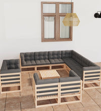 12-tlg. Garten-Lounge-Set mit Kissen Massivholz Kiefer