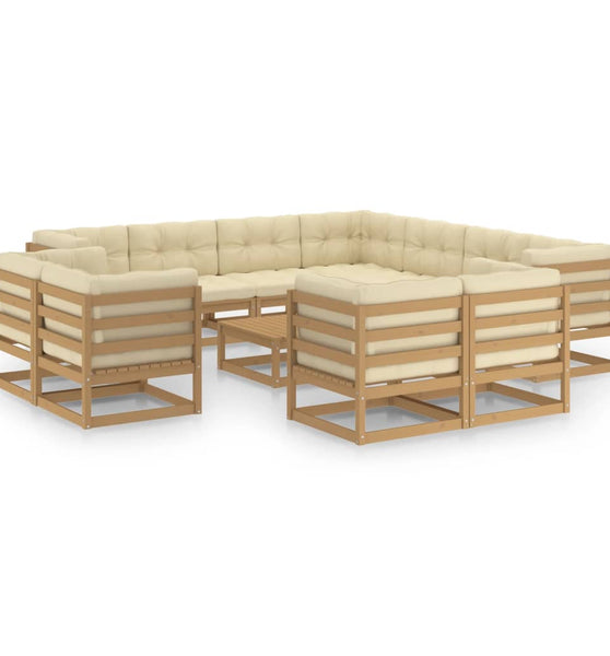 12-tlg. Garten-Lounge-Set mit Kissen Honigbraun Massivholz