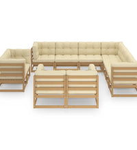 12-tlg. Garten-Lounge-Set mit Kissen Honigbraun Massivholz