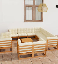 12-tlg. Garten-Lounge-Set mit Kissen Honigbraun Massivholz