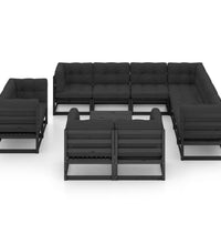 12-tlg. Garten-Lounge-Set mit Kissen Schwarz Massivholz Kiefer