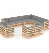 12-tlg. Garten-Lounge-Set mit Kissen Massivholz Kiefer