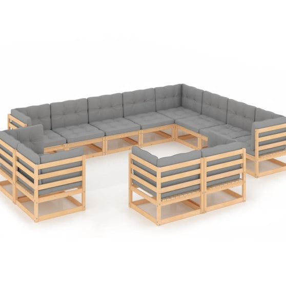 12-tlg. Garten-Lounge-Set mit Kissen Massivholz Kiefer