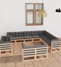 12-tlg. Garten-Lounge-Set mit Kissen Massivholz Kiefer