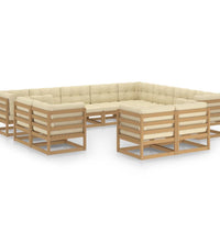 12-tlg. Garten-Lounge-Set mit Kissen Honigbraun Massivholz