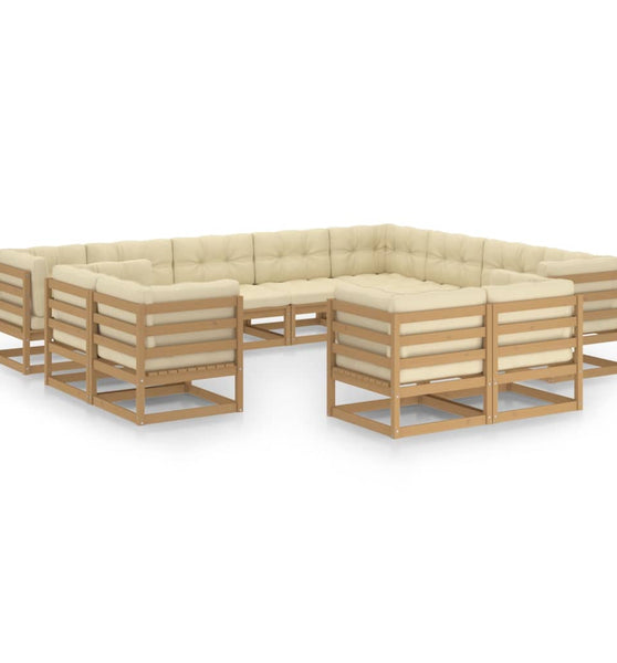 12-tlg. Garten-Lounge-Set mit Kissen Honigbraun Massivholz