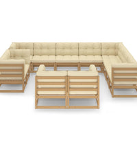 12-tlg. Garten-Lounge-Set mit Kissen Honigbraun Massivholz