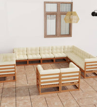 12-tlg. Garten-Lounge-Set mit Kissen Honigbraun Massivholz