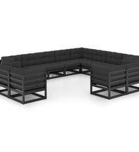 12-tlg. Garten-Lounge-Set mit Kissen Schwarz Massivholz Kiefer