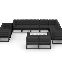 12-tlg. Garten-Lounge-Set mit Kissen Schwarz Massivholz Kiefer