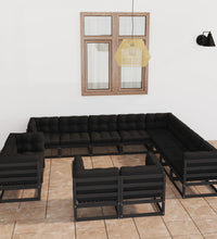 12-tlg. Garten-Lounge-Set mit Kissen Schwarz Massivholz Kiefer