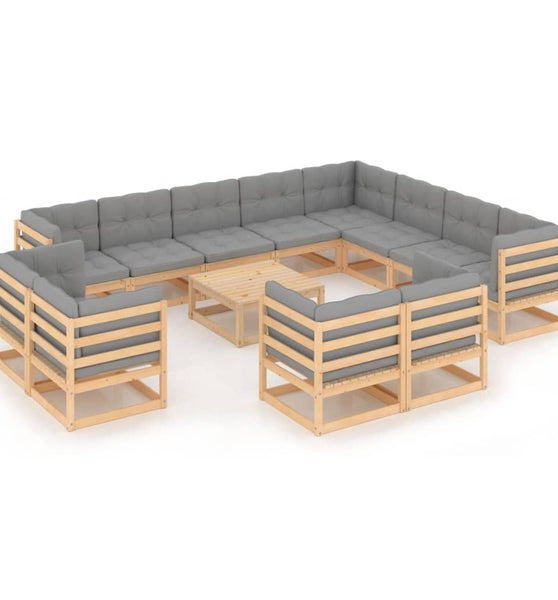 13-tlg. Garten-Lounge-Set mit Kissen Massivholz Kiefer