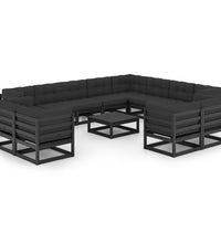 13-tlg. Garten-Lounge-Set mit Kissen Schwarz Massivholz Kiefer