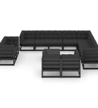 13-tlg. Garten-Lounge-Set mit Kissen Schwarz Massivholz Kiefer