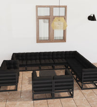 13-tlg. Garten-Lounge-Set mit Kissen Schwarz Massivholz Kiefer