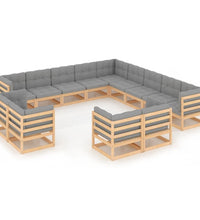 13-tlg. Garten-Lounge-Set mit Kissen Massivholz Kiefer