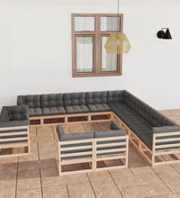 13-tlg. Garten-Lounge-Set mit Kissen Massivholz Kiefer