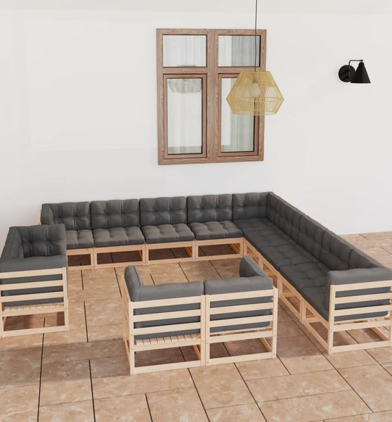 13-tlg. Garten-Lounge-Set mit Kissen Massivholz Kiefer