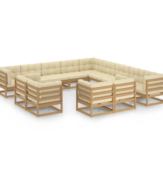 13-tlg. Garten-Lounge-Set mit Kissen Honigbraun Massivholz