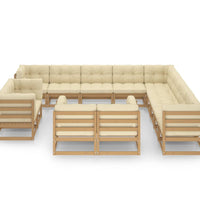 13-tlg. Garten-Lounge-Set mit Kissen Honigbraun Massivholz