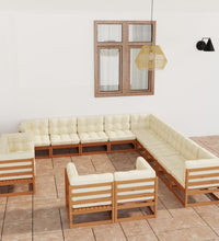 13-tlg. Garten-Lounge-Set mit Kissen Honigbraun Massivholz