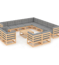 14-tlg. Garten-Lounge-Set mit Kissen Massivholz Kiefer