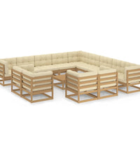 14-tlg. Garten-Lounge-Set mit Kissen Honigbraun Massivholz