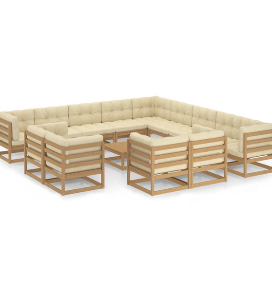 14-tlg. Garten-Lounge-Set mit Kissen Honigbraun Massivholz