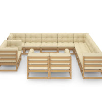 14-tlg. Garten-Lounge-Set mit Kissen Honigbraun Massivholz