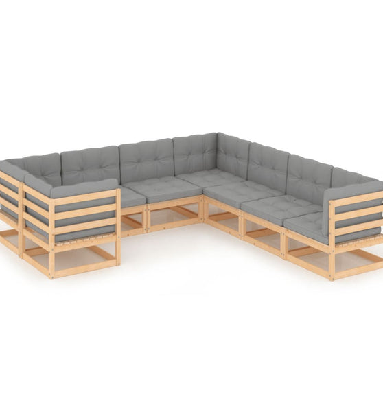 8-tlg. Garten-Lounge-Set mit Kissen Massivholz Kiefer