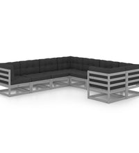 8-tlg. Garten-Lounge-Set mit Kissen Grau Massivholz Kiefer