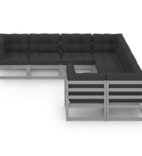 8-tlg. Garten-Lounge-Set mit Kissen Grau Massivholz Kiefer