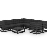 9-tlg. Garten-Lounge-Set mit Kissen Schwarz Massivholz Kiefer