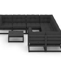 9-tlg. Garten-Lounge-Set mit Kissen Schwarz Massivholz Kiefer