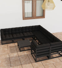 9-tlg. Garten-Lounge-Set mit Kissen Schwarz Massivholz Kiefer