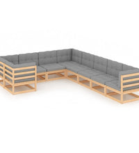 9-tlg. Garten-Lounge-Set mit Kissen Massivholz Kiefer