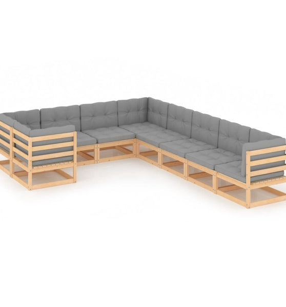 9-tlg. Garten-Lounge-Set mit Kissen Massivholz Kiefer