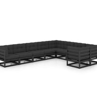 9-tlg. Garten-Lounge-Set mit Kissen Schwarz Massivholz Kiefer