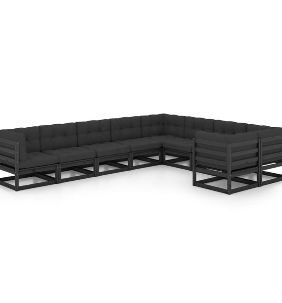 9-tlg. Garten-Lounge-Set mit Kissen Schwarz Massivholz Kiefer