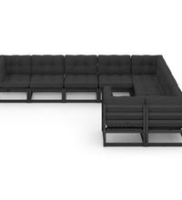 9-tlg. Garten-Lounge-Set mit Kissen Schwarz Massivholz Kiefer