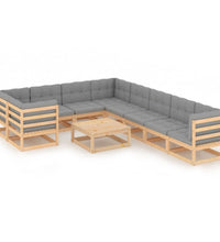 10-tlg. Garten-Lounge-Set mit Kissen Massivholz Kiefer