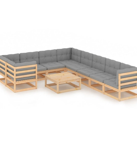 10-tlg. Garten-Lounge-Set mit Kissen Massivholz Kiefer