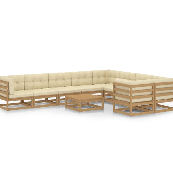 10-tlg. Garten-Lounge-Set mit Kissen Honigbraun Massivholz