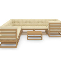 10-tlg. Garten-Lounge-Set mit Kissen Honigbraun Massivholz