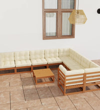 10-tlg. Garten-Lounge-Set mit Kissen Honigbraun Massivholz